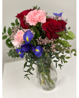 Roses are Red, Iris are Blue Flower Arrangement