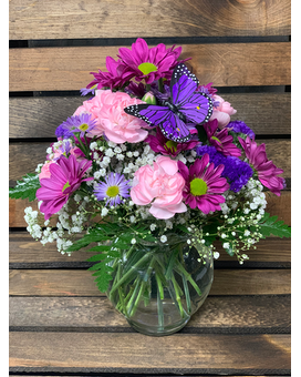 Purple Sky and Butterfly Flower Arrangement